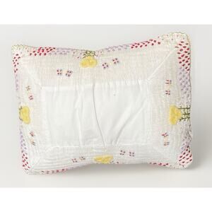 Sferra Baby Pillow Sham Embroidered Smocked Flowers Border White Cottage Shabby